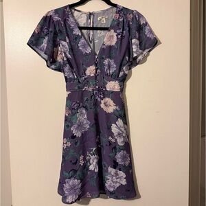 Francesca's Collections Purple Floral Midi Dress